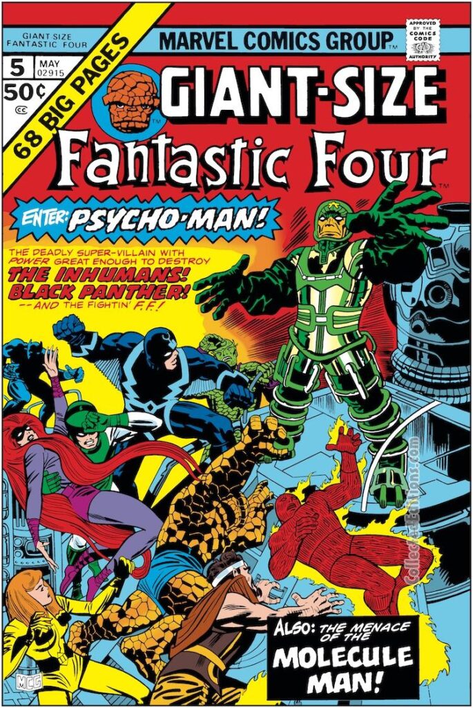 Giant-Size Fantastic Four #5 cover; pencils, Jack Kirby; inks, Frank Giacoia; Psycho-Man reprint cover Annual