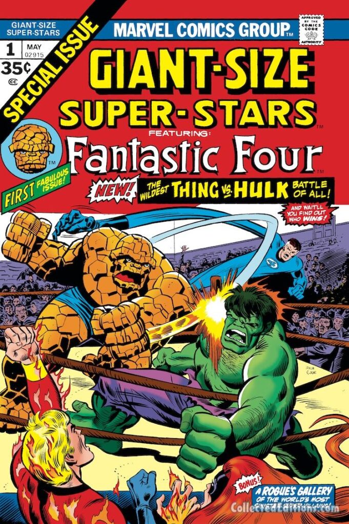 Giant-Size Super-Stars #1 cover; pencils, Rich Buckler; inks, Joe Sinnott; Thing vs. Hulk battle
