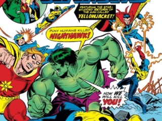 Giant-Size Defenders #4 cover; pencils, Gil Kane; inks, Frank Giacoia Giant-Size Defenders #4 cover; pencils, Gil Kane; inks, Frank Giacoia; Squadron Supreme, Nighthawk, Yellowjacket