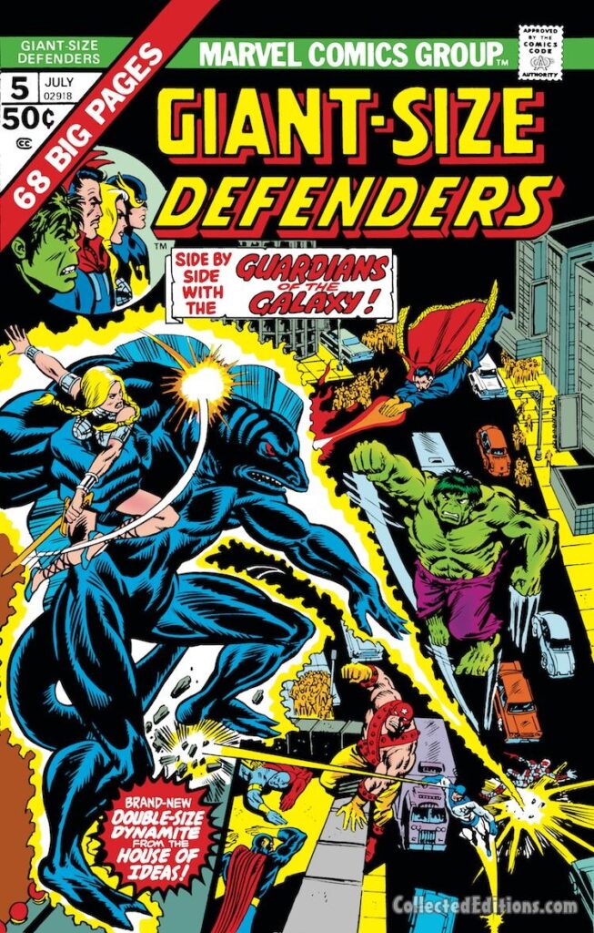 Giant-Size Defenders #5 cover; pencils, Ron Wilson; inks, Al Milgrom; Guardians of the Galaxy team-up, Yondu, Valkyrie