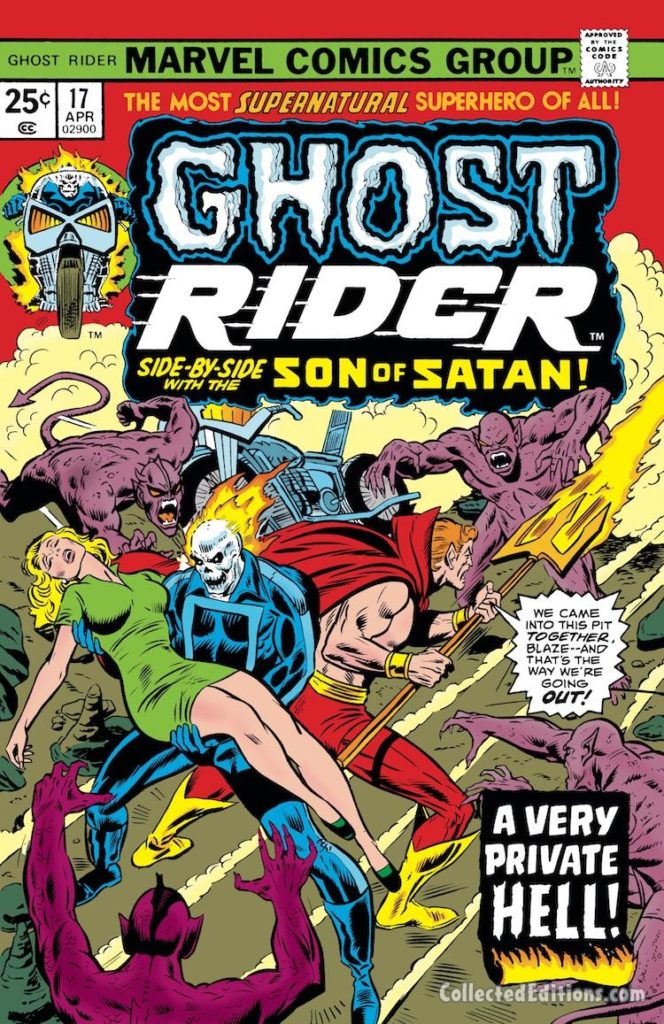 Ghost Rider #17 cover; pencils, Rich Buckler; inks, Dan Adkins; Son of Satan