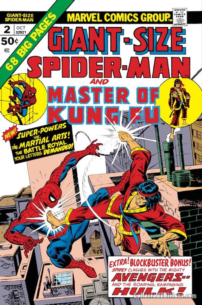 Giant-Size Spider-Man #2 cover; pencils, Gil Kane; inks, John Romita Sr.; Master of Kung Fu/Shang-Chi