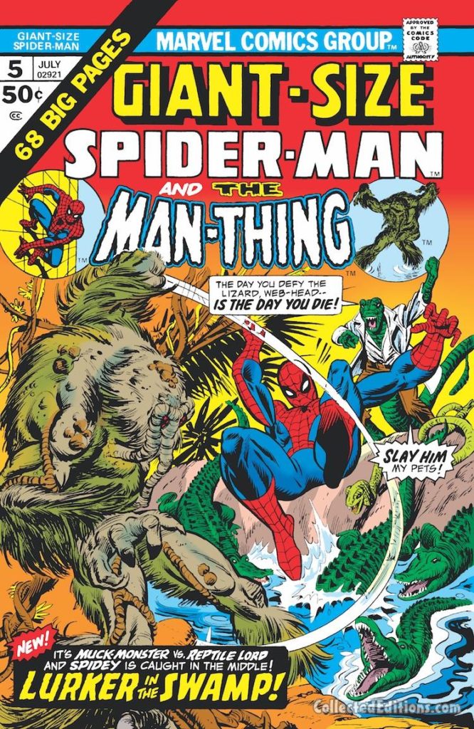Giant-Size Spider-Man #5 cover; pencils, Gil Kane; Man-Thing/The Lizard