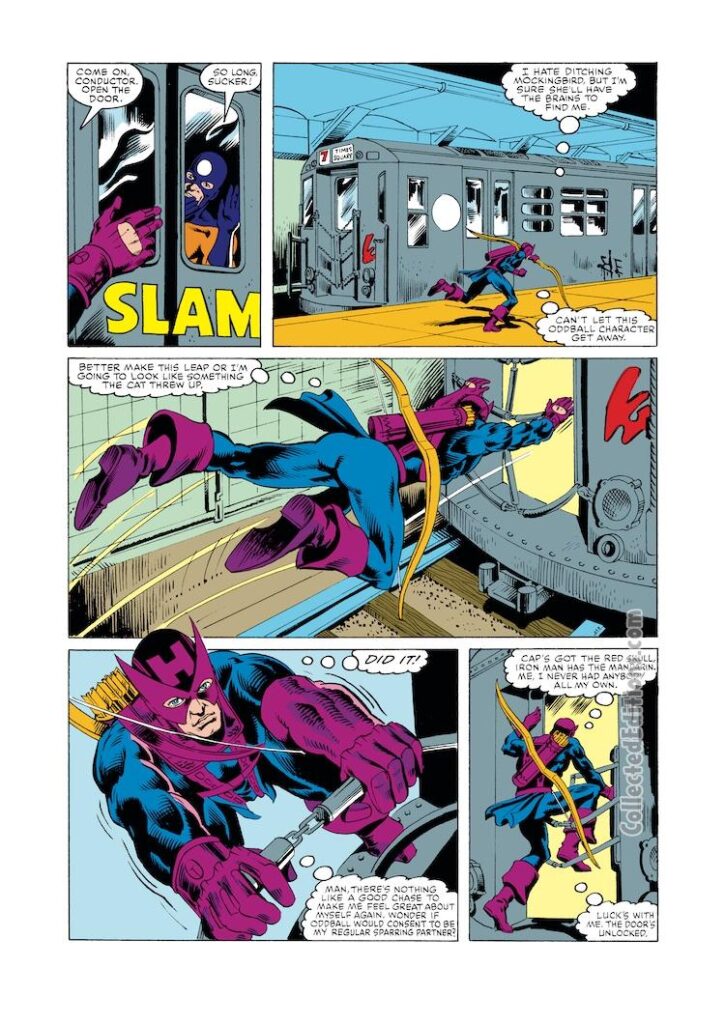 Hawkeye #3, pg. 16; pencils, Mark Gruenwald; inks, Danny Bulanadi; subway