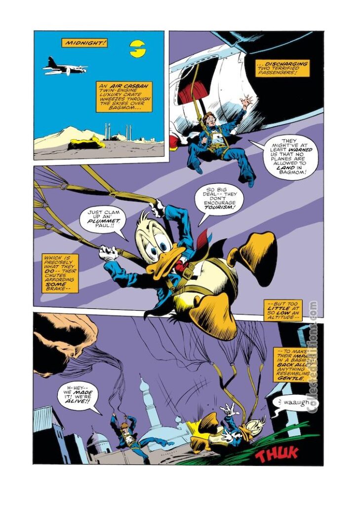 Howard the Duck Annual #1, pg. 6; pencils and inks, Val Mayerik; parachute, Air Casbah, Paul