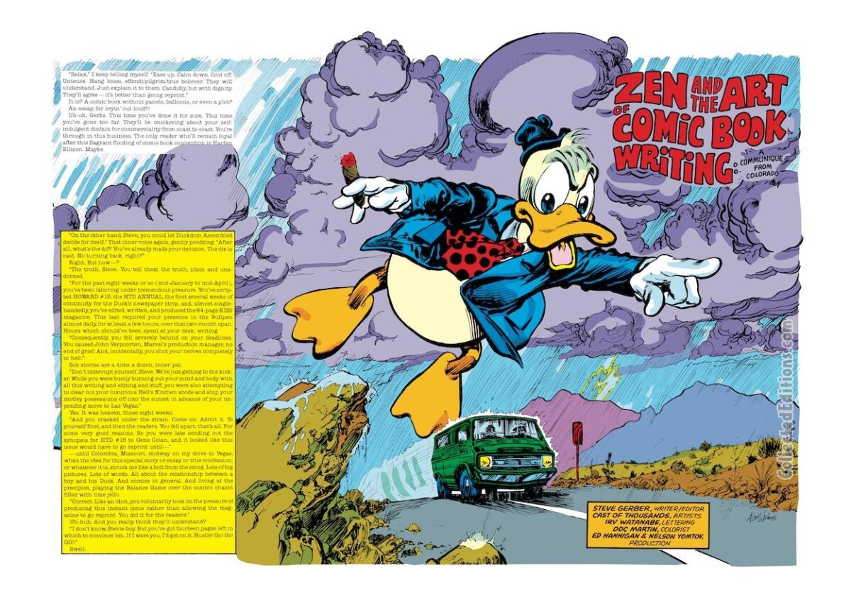 Howard the Duck #16, pgs. 2-3; pencils and inks, Alan Weiss; Zen and the Art of Comic Book Writing, Steve Gerber