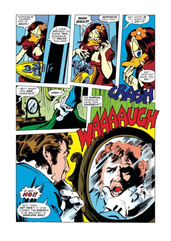 Howard the Duck #18, pg. 8; pencils, Gene Colan; inks, Klaus Janson; Howard the Human, Fifi