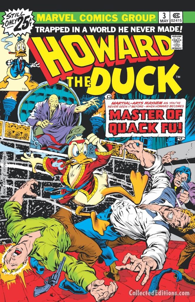 Howard the Duck #3 cover; pencils, Rich Buckler; inks, Steve Leialoha; Master of Quack Fu, Kung Fu parody, Fu Man Chu, karate, martial arts satire