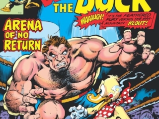 Howard the Duck #5 cover; pencils, Gene Colan; inks, Steve Leialoha; alterations, John Romita Sr.; Arena of No Return, Klout