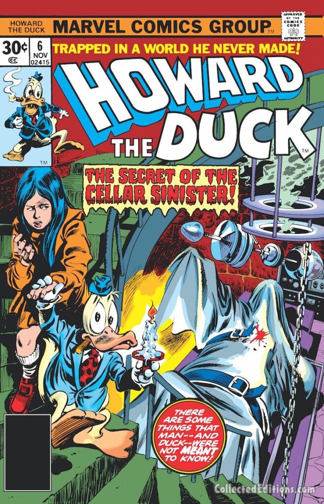 Howard the Duck #6 cover; pencils, Gene Colan; inks, Tom Palmer; The Secret of the Cellar Sinister, DC horror anthology parody