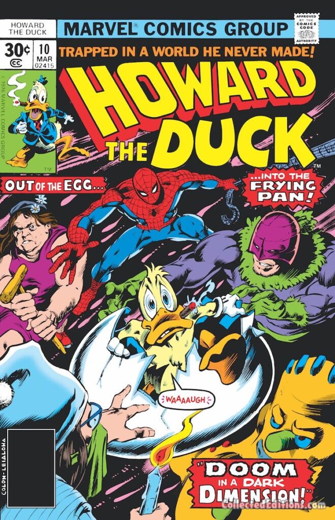 Howard the Duck #10 cover; pencils, Gene Colan; inks, Steve Leialoha; Space Turnip, Incredible Cookie, Winky Man, Kidney Lady, Spider-Man