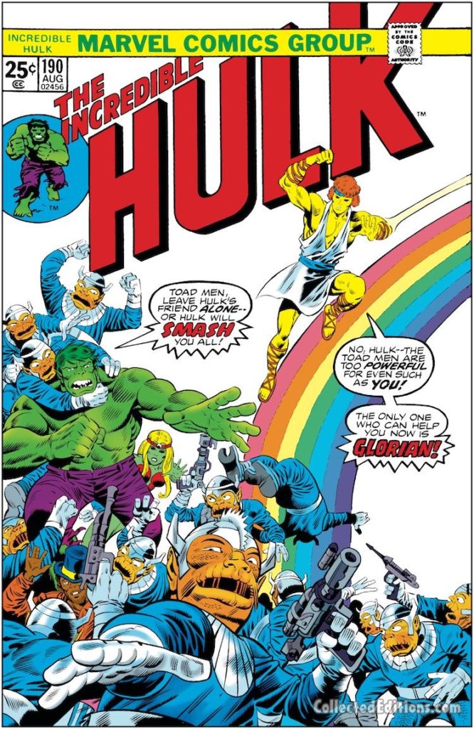 Incredible Hulk #190 cover; pencils and inks, Herb Trimpe; Glorian, Toad Men
