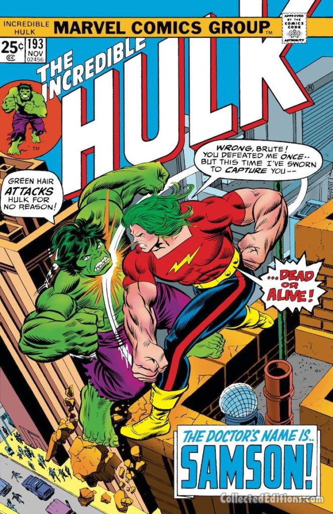 Incredible Hulk #193 cover; pencils, Gil Kane; inks, John Romita Sr.; Doc Samson