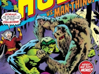 Incredible Hulk #197 cover; pencils and inks, Bernie Wrightson; Man-Thing/The Collector