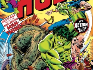 Incredible Hulk #198 cover; pencils, Gil Kane; inks, John Romita Sr.; Man-Thing