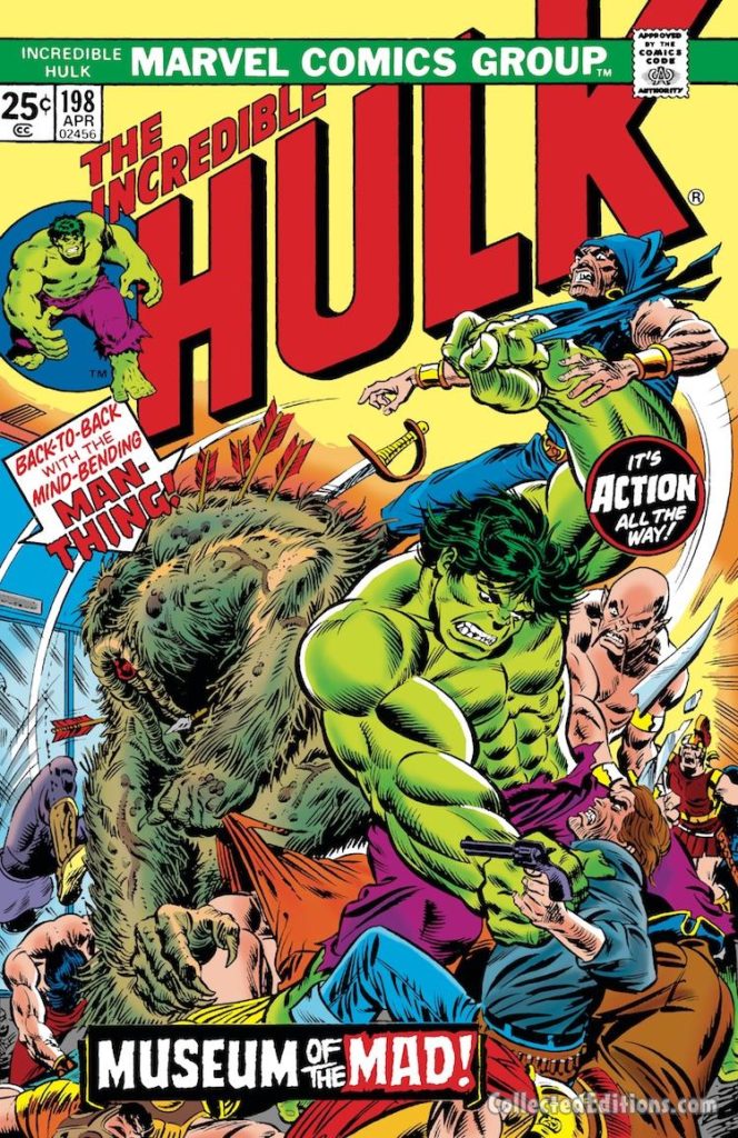 Incredible Hulk #198 cover; pencils, Gil Kane; inks, John Romita Sr.; Man-Thing