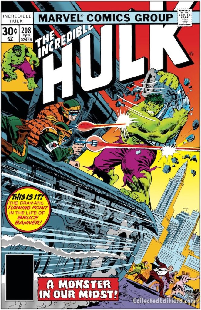 Incredible Hulk #208 cover; pencils, Marie Severin; inks, Frank Giacoia