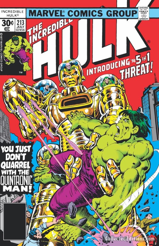 Incredible Hulk #213 cover; pencils, Rich Buckler; inks, Ernie Chan; Quintronic Man