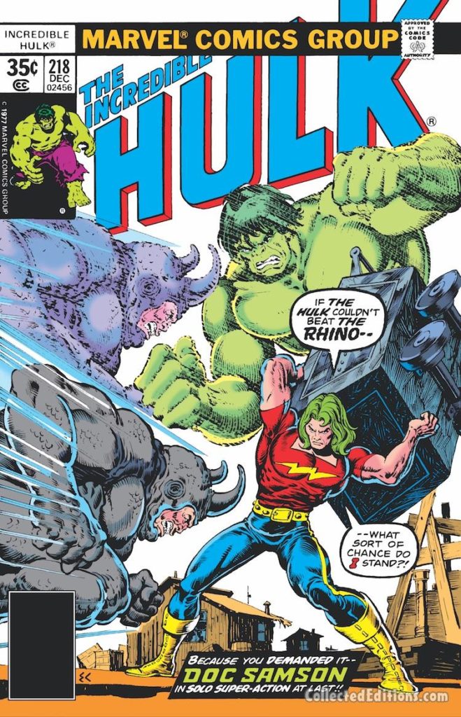Incredible Hulk #218 cover; pencils and inks, Ernie Chan; Doc Samson/The Rhino