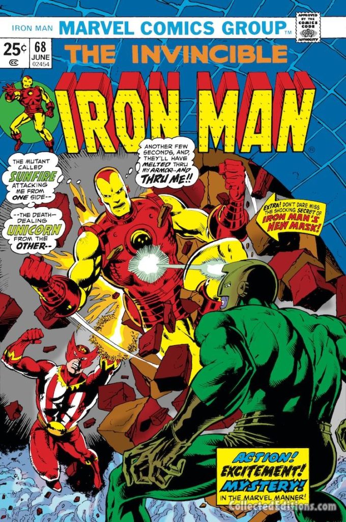 Iron Man #68 cover; pencils, Jim Starlin; inks, Dave Cockrum; Sunfire/Unicorn