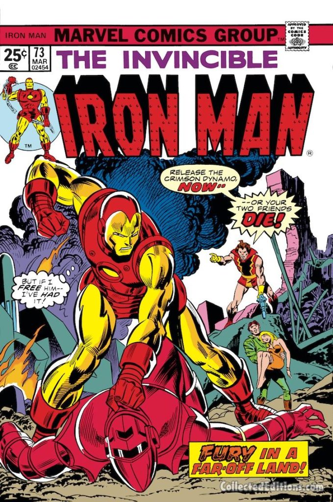 Iron Man #73 cover; pencils, Gil Kane; Crimson Dynamo