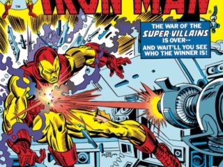 Iron Man #77 cover; pencils, Gil Kane; inks, Al Milgrom; War of the Super-Villains, Mad Thinker