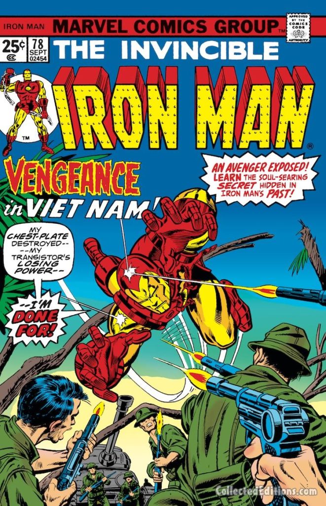 Iron Man #78 cover; pencils, Gil Kane; inks, uncredited; Vietnam, Tony Stark