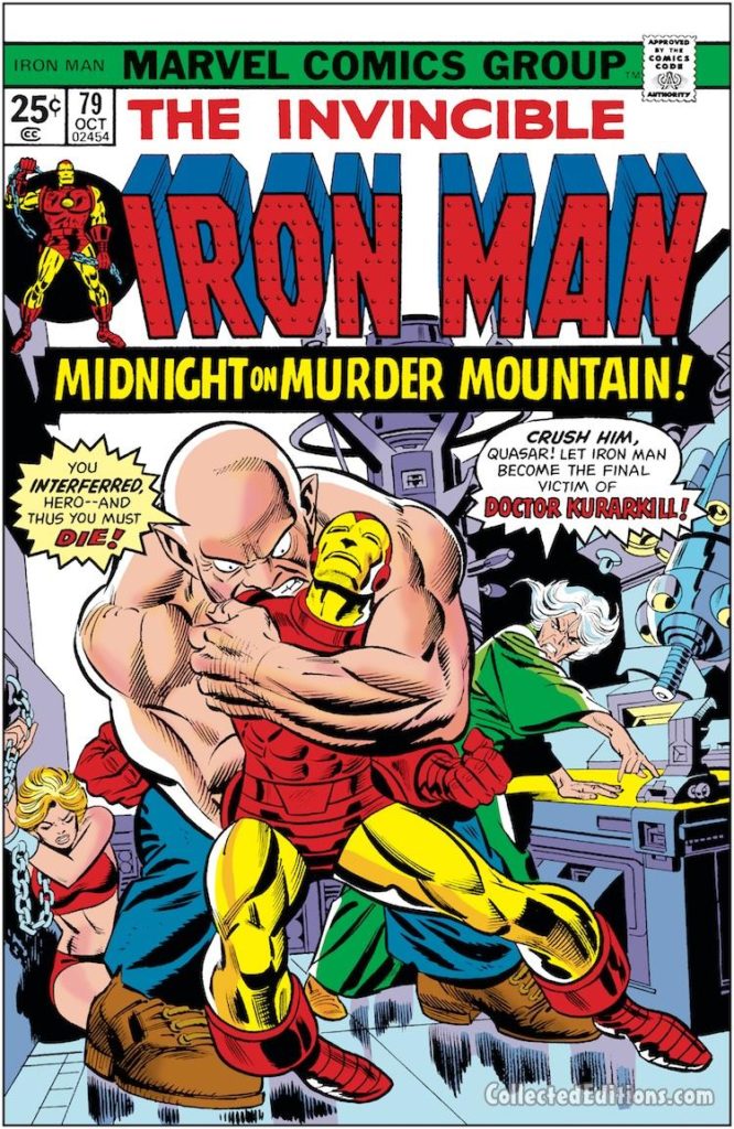Iron Man #79 cover; pencils, Gil Kane; inks, Frank Giacoia; Quasar, Doctor Kurarkill