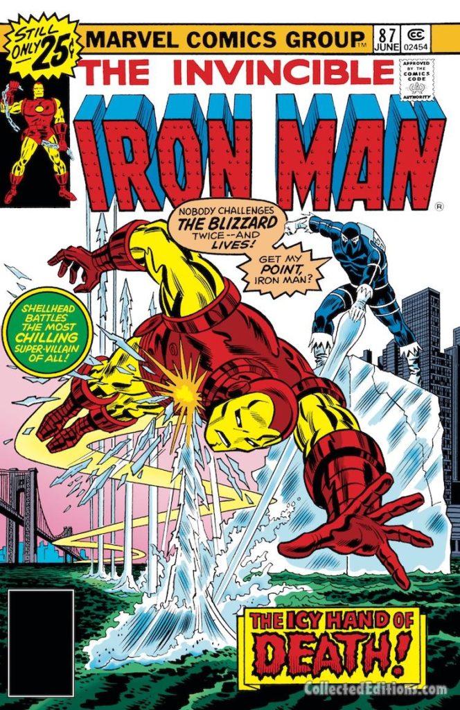 Iron Man #87 cover; pencils, Ron Wilson; inks, Frank Giacoia; Blizzard