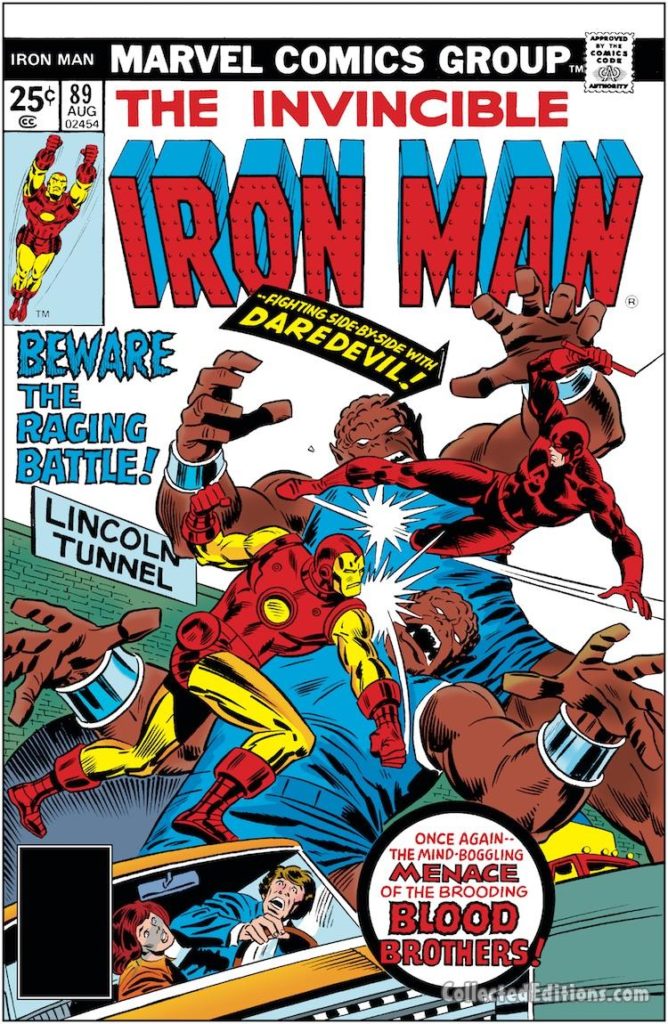 Iron Man #89 cover; pencils, John Buscema; inks, Frank Giacoia; Blood Brothers
