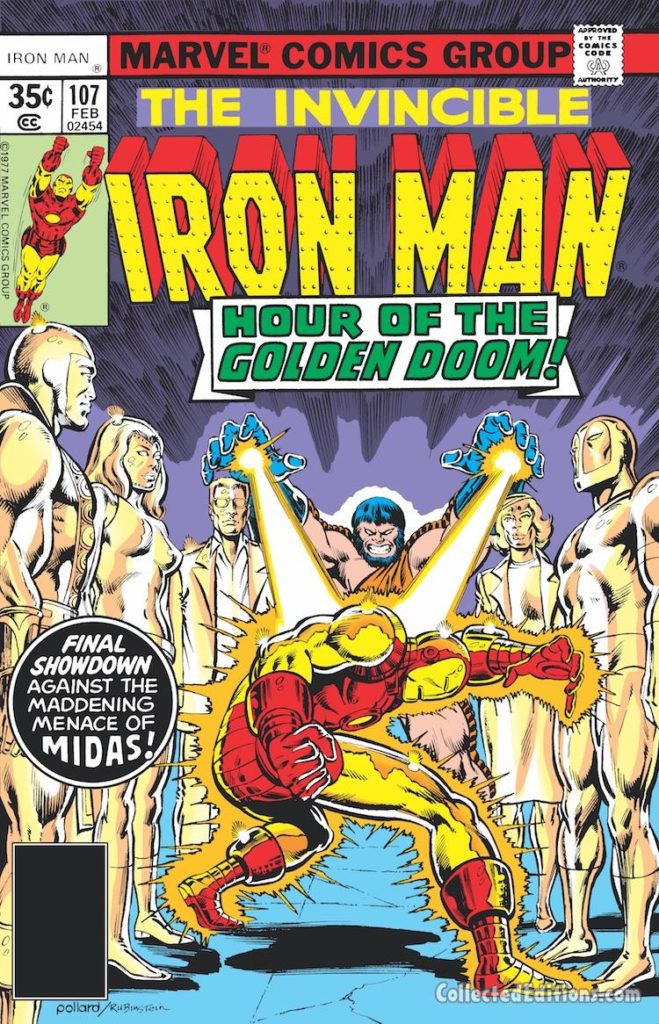Iron Man #107 cover; pencils, Keith Pollard; inks, Joe Rubinstein; Midas