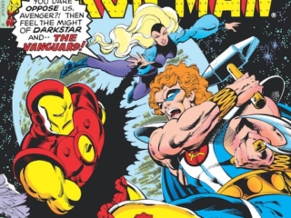 Iron Man #109 cover; pencils, John Byrne; inks, Terry Austin; Darkstar/Vanguard