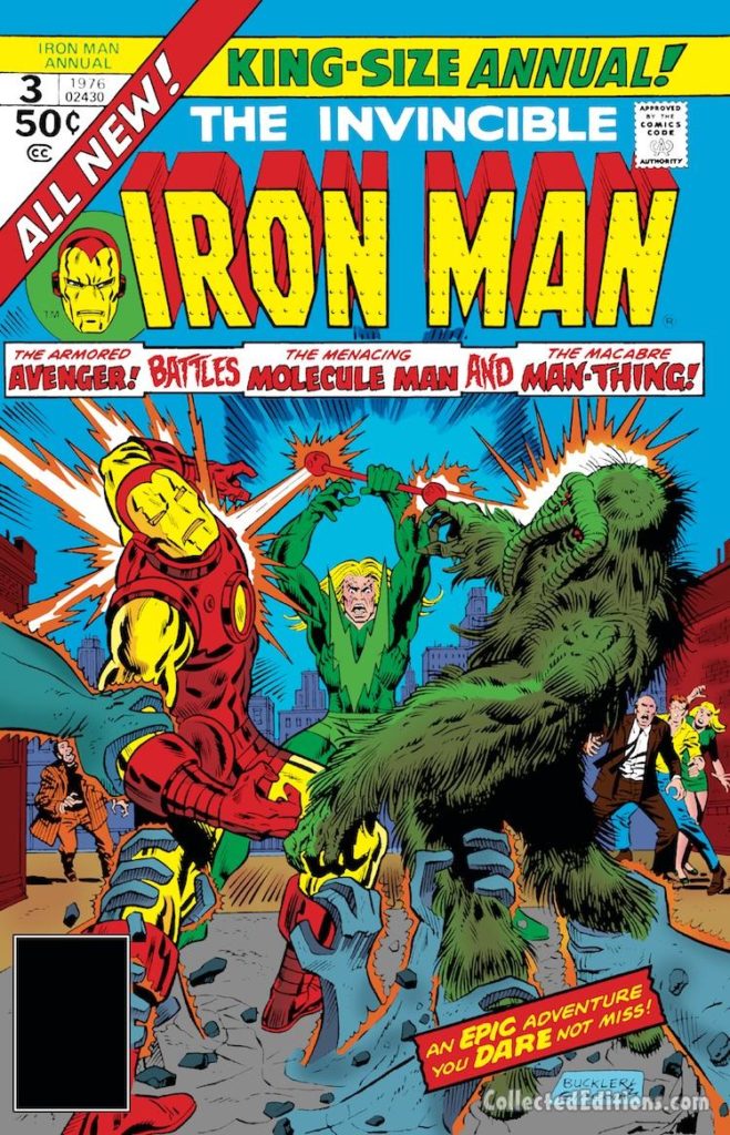 Iron Man Annual #3 cover; pencils, Rich Buckler; inks, Frank Giacoia; Man-Thing/Molecule Man