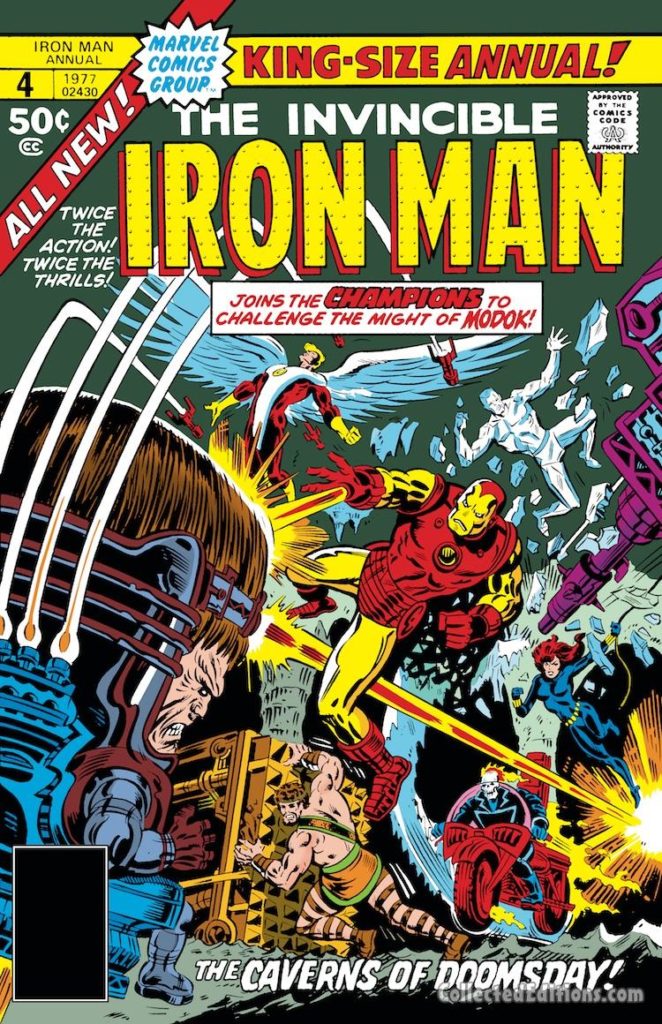 Iron Man Annual #4 cover; pencils and inks, Al Milgrom; the Champions, Ghost Rider, MODOK