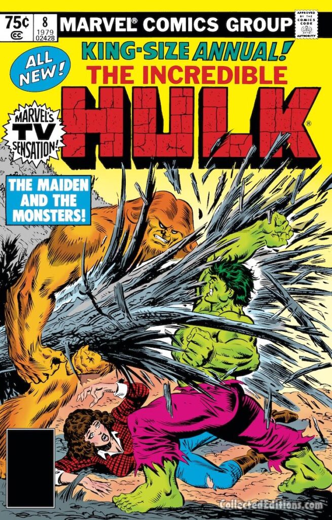 Incredible Hulk Annual #8 cover; pencils and inks, Al Milgrom; Maiden and the Monsters, Sasquatch, Alpha Flight