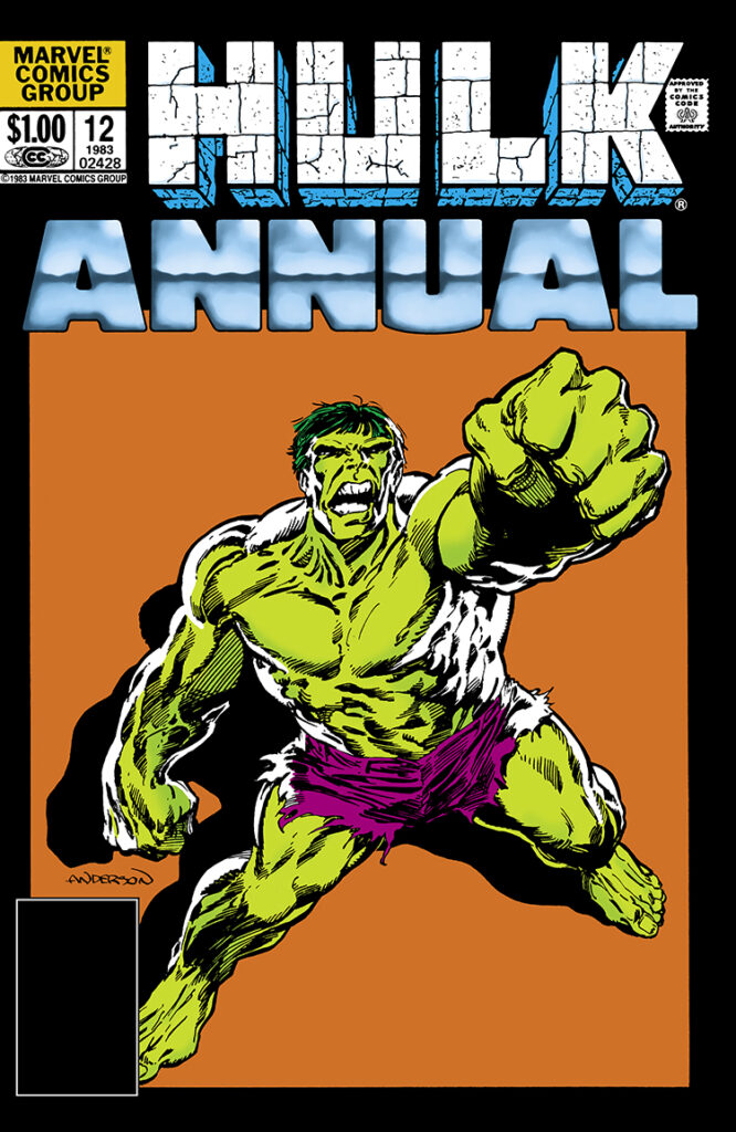 Incredible Hulk Annual #12 cover; pencils and inks, Brent Anderson, hero pose