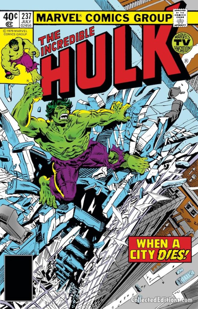 Incredible Hulk #237 cover; pencils and inks, Al Milgrom; When a City Dies, skyscraper