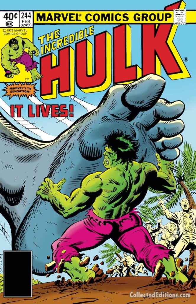 Incredible Hulk Annual #9 cover; pencils, Steve Ditko; inks, Al Milgrom; It Lives, It the Living Colossus