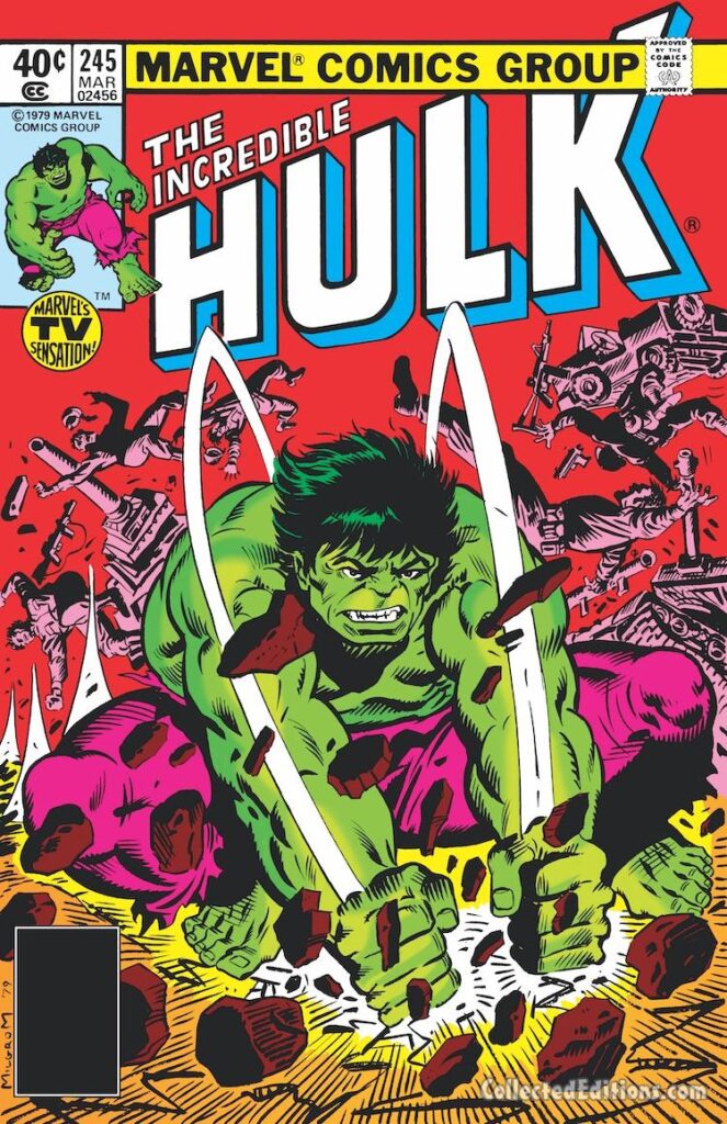 Incredible Hulk #245 cover; pencils and inks, Al Milgrom; Marvel's TV Sensation, Hulk Smash