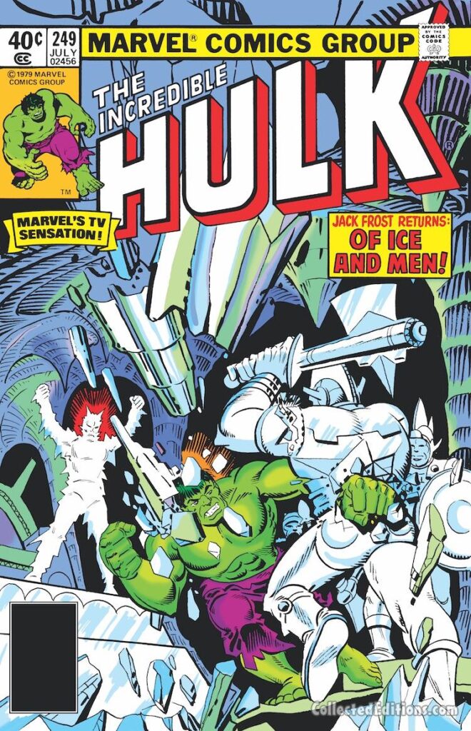 Incredible Hulk #249 cover; pencils and inks, Steve Ditko; Jack Frost Returns of Ice and Men, Marvel's TV Sensation