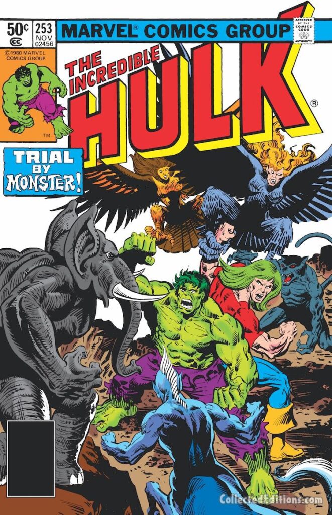 Incredible Hulk #253 cover; pencils, Rich Buckler; inks, Al Milgrom; Doc Samson; Changelings, Elephantine; The Fury; Pantherus; Siren, Trial By Monster