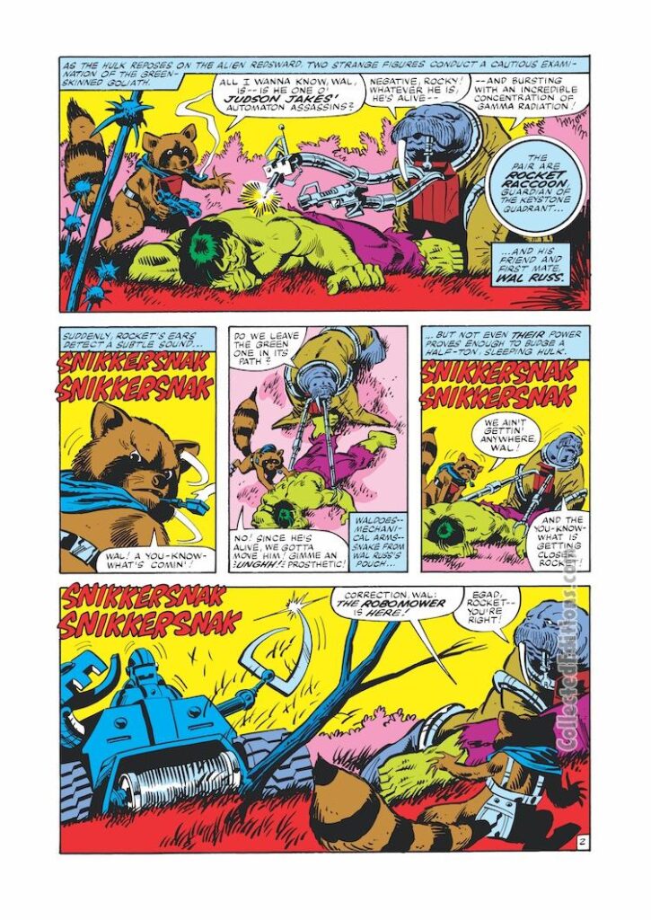 Incredible Hulk #271, pg. 2; pencils and inks, Sal Buscema; Rocket Raccoon, Judson Jakes; Robomower