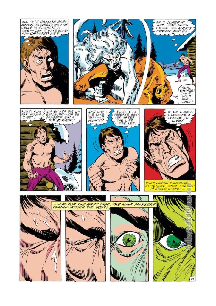 Incredible Hulk #272, pg. 13; pencils and inks, Sal Buscema; Bruce Banner transformation, Wendigo, Sasquatch