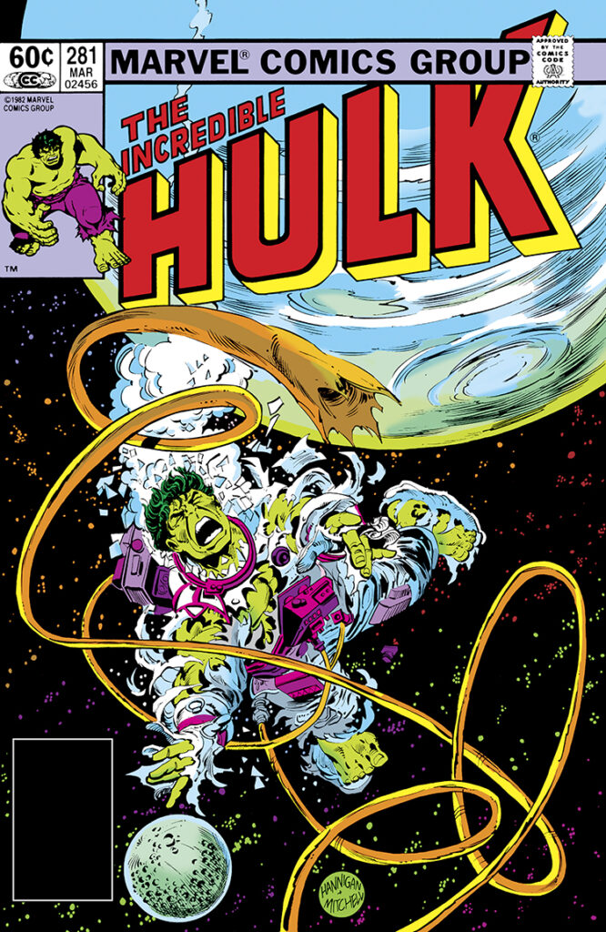 Incredible Hulk #281 cover; pencils, Ed Hannigan; inks, Steve Mitchell; outer space, space suit