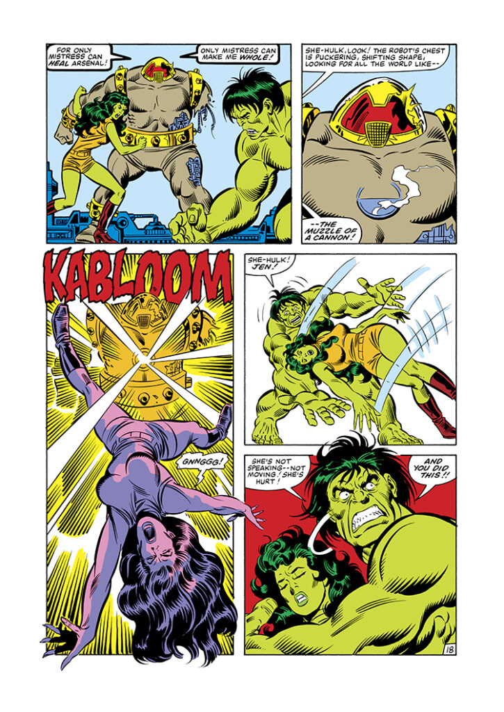 Incredible Hulk #282, pg. 18; layouts, Sal Buscema; pencils and inks, Joe Sinnott; Arsenal, She-Hulk