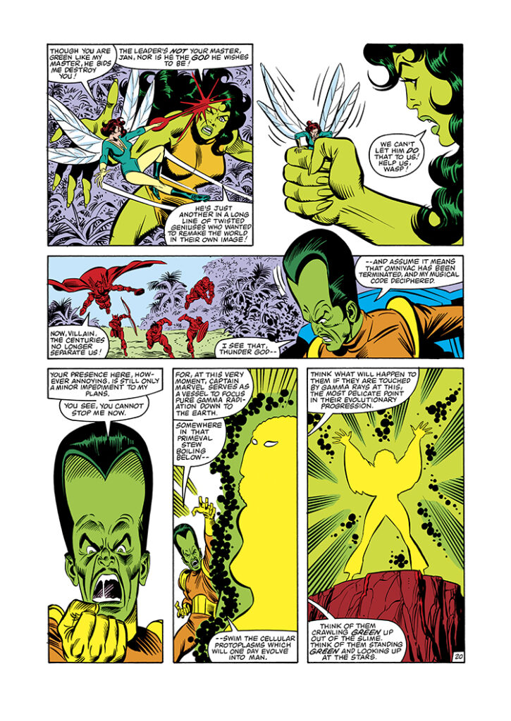 Incredible Hulk #284, pg. 20; pencils, Sal Buscema; inks, Joe Sinnott; Leader, Wasp, She-Hulk, Avengers, Captain Marvel/Monica Rambeau