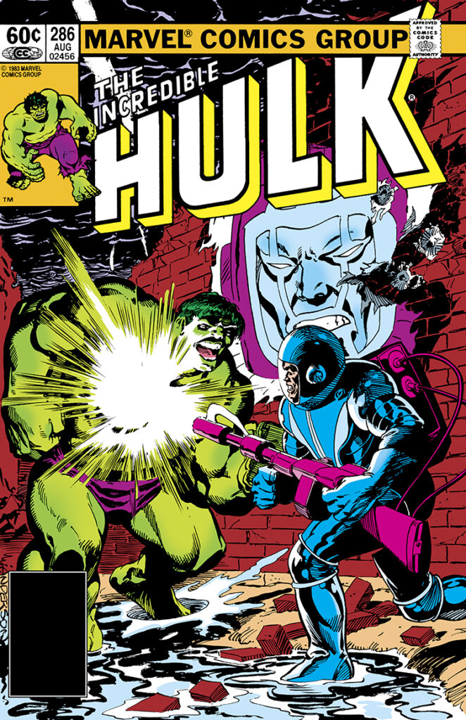 Incredible Hulk #286 cover; pencils and inks, Brent Anderson; Kang, Kang’s soldier, Harlan Ellison