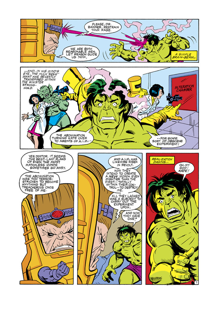 Incredible Hulk #290, pg. 7; pencils, Sal Buscema; inks, Carlos Garzón; MODOK, Abomination, Kate Waynesboro