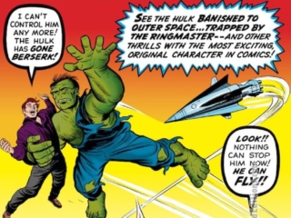 Incredible Hulk #3 cover; pencils, Jack Kirby; inks, Dick Ayers; Rick Jones, I can't control him, the hulk has gone berserk, see the Hulk banished to outer space, trapped by the Ringmaster, he can fly, US Army