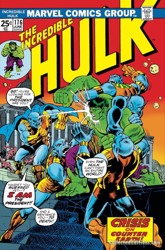 Incredible Hulk #176 cover; pencils and inks, Herb Trimpe; alterations, John Romita Sr.; Crisis on Counter Earth